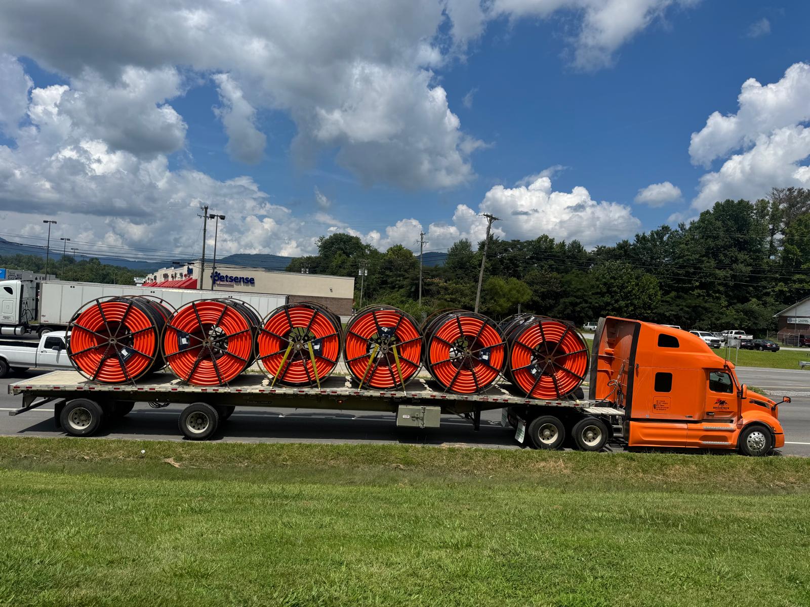 Flatbed trailer on highway